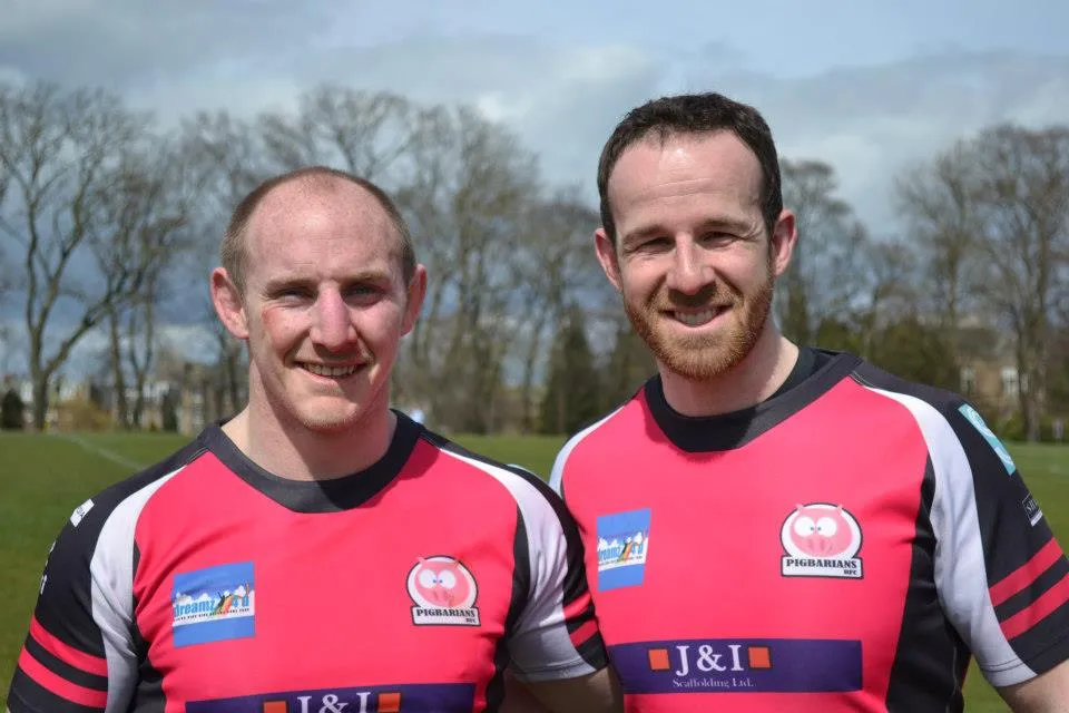 Mark and Andy in Pigbarians Rugby kit.